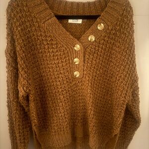 Bluivy V-Neck Button Sweater - Brown